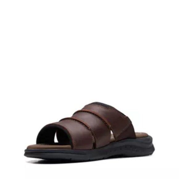 Clarks Men\'s Leather Walkford Easy brown tumb Slide Sandals Men\'s Shoes